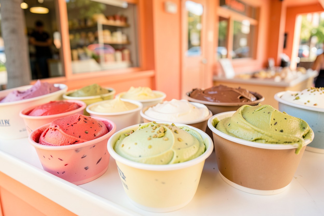 Vitrina con distintas opciones de helado
